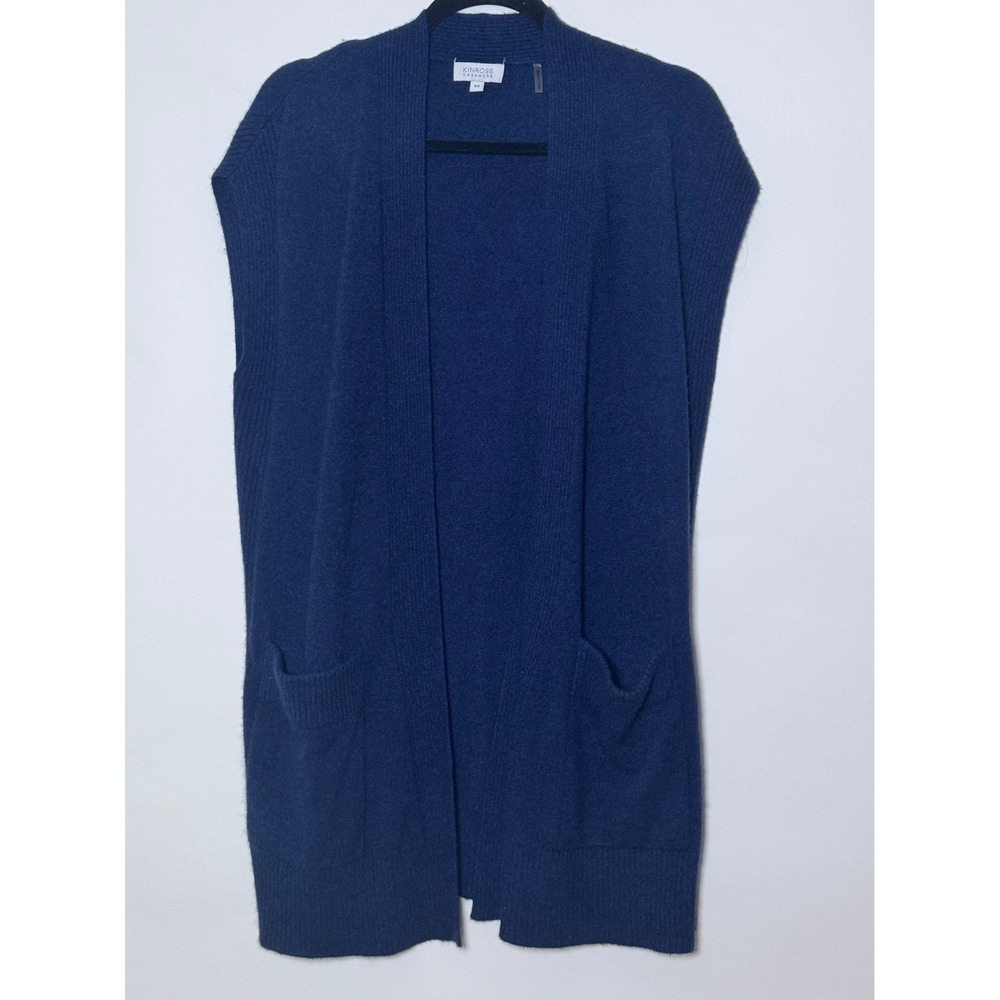 Kinross Cashmere Sweater Vest Cardigan Medium Navy Blue Open Front Quiet Luxury